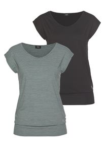 H.I.S. Funktionsshirt H.I.S, Damen, Gr. 40/42, gr&uuml;n (schwarz, petrol, geringelt), Obermaterial: 87% Polyester, 13% Elasthan, figurumspielend h&uuml;ftlang, Shirts Funktionsshirt, &auml;rmellos, figurfreundlicher Schnitt, ideal f&uuml;r Sport und Wandern, Topseller