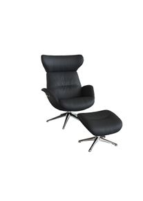 Relaxsessel FLEXLUX "Fernsehsessel More, ergonomisch, drehbar, robuster Fu&szlig;, Scandi", schwarz (deep schwarz), B:90cm H:107cm T:89cm, 100% Echtleder, Sessel, Relaxsessel, Premium Komfort, R&uuml;cken- und Kopfteilverstellung, Drehbar, Fu&szlig; Alu