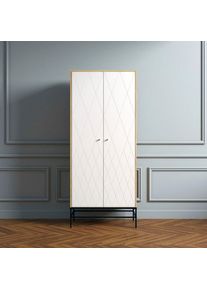 Kleiderschrank Andas "MIA", wei&szlig;, B:80cm H:190cm T:55cm, FSC-zertifizierter Holzwerkstoff, MDF, Schr&auml;nke, Kleiderschrank, Fr&auml;sungen in den Fronten, goldene Griffe, Breite 80 cm, FSC