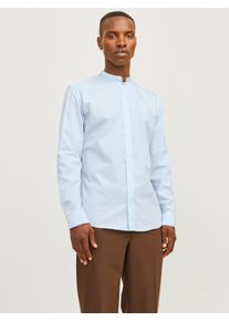 Jack & Jones Langarmhemd JACK & JONES "JJJOE SHIRT LS PLAIN MAO", Herren, Gr. XXL, N-Gr, cashmere blau, Web, Obermaterial: 65% Polyester, 35% Baumwolle, unifarben, slim fit h&uuml;ftlang, Hemden Langarmhemd