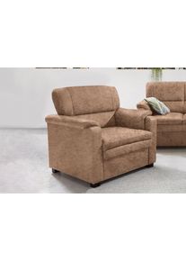 Sit & More Sessel SIT & MORE "Pisa", braun, B:86cm H:89cm T:90cm, NaturLEDER: Bitte beachten Sie, dass Lederbez&uuml;ge mehr N&auml;hte aufweisen als Stoffbez&uuml;ge.;Luxus-Microfaser ALTARA NUBUCK (100% Polyester);NaturLEDER Punch (echtes Rindsleder) in Sitz und R&uuml;cken. Korpus in passendem Kunstleder SOFTLUX bezogen, Sessel, Sessel, mit Federkern