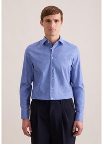 Businesshemd Seidensticker "Schwarze Rose", Herren, Gr. M (39), normale &Auml;rmell&auml;ngen, blau (mittelblau), 100% Baumwolle, bedruckt, slim fit, 2-Knopf-Manschette, Hemden Businesshemd, Slim 1/1 Kentkragen Druck