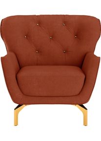 Sit & More Sessel SIT & MORE "Orient 3", rosa (kupfer), B:90cm H:89cm T:88cm, 100% Polyester, Sessel, Sessel, inkl. 1 Zierkissen mit Strass-Stein, goldfarbene Metallf&uuml;&szlig;e