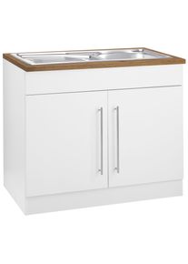 Sp&uuml;lenschrank KOCHSTATION "KS-Samos", wei&szlig; (wei&szlig;, wotaneichefarben), B:100cm H:85cm T:60cm, Schr&auml;nke, Sp&uuml;lenschrank, 100 cm breit, inkl. Einbausp&uuml;le