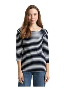 3/4-Arm-Shirt Tom Tailor, Damen, Gr. XS, navy blau sanftes wei&szlig; stripe, Single Jersey, Obermaterial: 97% Baumwolle, 3% Elasthan, gestreift, regular fit h&uuml;ftbedeckend, U-Boot-Ausschnitt, Shirts 3/4-Arm-Shirt, im Streifen-Design
