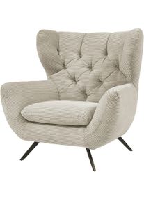 Sessel 3C CANDY "Beatrice Ohrensessel mit Knopfheftung im R&uuml;cken", beige (natur), B:100cm H:106cm T:95cm, Samt-Optik (100% Polyester), Sessel, Sessel, bequemer Retro Solit&auml;rsessel auch in Cord und Fellimitat