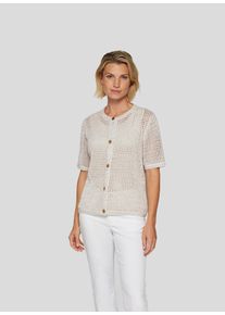 Strickjacke Rabe, Damen, Gr. 42, beige (elfenbein), Strick, Obermaterial: 64% Polyester, 30% Baumwolle, 6% metallisierte Fasern, unifarben, tailliert h&uuml;ftbedeckend, Rundhals, B&uuml;ndchen, Strickjacken Strickjacke, kurzarm, mit Loch-Struktur und Knopfverschluss