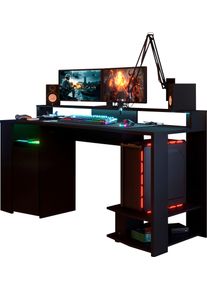 Kinderschreibtisch Parisot "Gaming", schwarz, B:152cm H:85cm T:61cm, Tische, Kinderschreibtisch, Gamingtisch, Jugendschreibtisch, Schreibtisch, inkl. LED Beleuchtung, Topseller