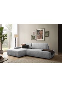 Ecksofa Home Affaire "TORGE, Schlafsofa Cord, Samtvelours u. Strukur fein, Couch in L-Form", silber (silbergrau), B:276cm H:82cm T:164cm, 100% Polyester, Sofas, Ecksofa, Schlaffunktion und Bettkasten, Liegefl&auml;che: 210x125 cm, neues Design