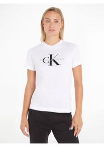 Rundhalsshirt Calvin Klein Jeans "CORE MONOGRAM REGULAR TEE", Damen, Gr. XL (42), wei&szlig; (hellwei&szlig;), Single Jersey, Obermaterial: 100% Baumwolle, bedruckt, unifarben, Basic, Basic, Rundhals, Shirts Rundhalsshirt, mit Calvin Klein Jeans Monogramm