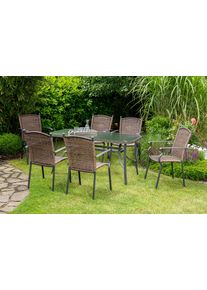Garten-Essgruppe Merxx "&raquo;Roma&laquo;", braun (braun, braun, graphit), Aluminium, Wicker/Kunststoffgeflecht, Sitzm&ouml;bel-Sets, Garten-Essgruppe, Tisch: LxB: 150x80 cm