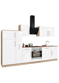 Wiho-K&uuml;chen K&uuml;chenzeile WIHO K&Uuml;CHEN "Cali", wei&szlig; (k&uuml;che: braun, korpus: sonoma eiche nachbildung, arbeitsplatte: sonoma eiche nachbildung), B:310cm T:60cm, Komplettk&uuml;chen-Sets, K&uuml;chenzeile, mit E-Ger&auml;ten, Breite 310 cm