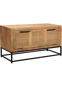 Schuhschrank Sit, schwarz (natur, schwarz), B:84,5cm H:48cm T:40cm, Massivholz, Metall, Schr&auml;nke, Schuhschrank, Mit Einsatz aus Rattangeflecht
