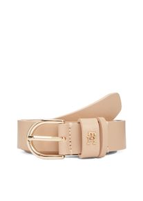 Lederg&uuml;rtel Tommy Hilfiger "ESSENTIAL EFFORTLESS 2.5 cm breit GOLD", Damen, Gr. 110, clayed pebble, Rindsleder, G&uuml;rtel Lederg&uuml;rtel, Logoemblem, weiche Haptik, ovale Einfachdornschlie&szlig;e