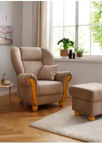 Loungesessel Home Affaire "Milano Vintage, Hochlehnsessel, Ohrensessel", beige, B:94cm H:106cm T:93cm, Sessel, Loungesessel, hoher Sitzkomfort mit hoher R&uuml;ckenlehne, incl. Zierkissen
