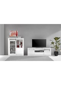 Wohnwand Home Affaire "Daytona, moderne Anbauwand, Wohnzimmer-Set in Wei&szlig; Hochglanz", wei&szlig;, wei&szlig; hochglanz, B:349cm H:152cm T:43cm, Holzwerkstoff, Kastenm&ouml;bel-Sets, Wohnwand, enth&auml;lt Vitrine + Lowboard, 349 cm breit