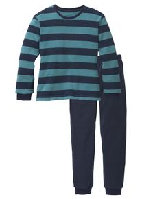 Pyjama AUTHENTIC LE JOGGER, Jungen, Gr. 158/164, bunt (petrol, navy), Frottee, Obermaterial: 80% Baumwolle, 20% Polyester, gestreift, Basic, lang, Rundhals, angesetztes B&uuml;ndchen, Homewear-Sets Pyjama, Schlafanzug aus Frottee, mit B&uuml;ndchen