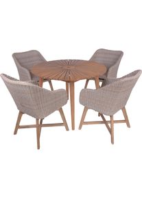 Garten-Essgruppe Garden Pleasure "Tischgruppe &raquo;FREMONT/OAKLAND Set 01&laquo;", grau (pfeffergrau, braun, natur), Aluminium, FSC-zertifizierter Holzwerkstoff, Wicker/Kunststoffgeflecht, Sitzm&ouml;bel-Sets, Garten-Essgruppe, 4 Sessel, Tisch LxB: 110x110 cm, inkl Auflagen