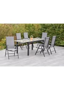 Garten-Essgruppe Merxx "&raquo;Amalfi&laquo;", grau (grau, grau, graphit), Aluminium, Polyester, Sitzm&ouml;bel-Sets, Garten-Essgruppe, Ausziehtisch: LxB: 200-300 x 110 cm