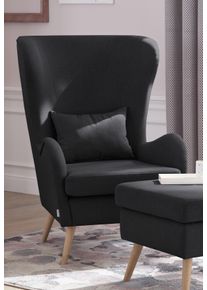 Sessel Home Affaire "Salla auch in Fellimitat und Feincord, viele Bezugsarten, Ohrensessel", schwarz, H:118cm T:94cm, Struktur fein (100% Polyester), Sessel, Sessel, wahlweise mit oder ohne Hocker; gro&szlig;er Sessel: Ma&szlig;e B/T/H: 78/94/118cm