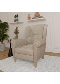 Ohrensessel Home Affaire "OSTIANO B/T/H: 80/82/98 cm, Sessel", beige, B:80cm H:98cm T:82cm, 92% Polyester, 8% Nylon, Sessel, Ohrensessel, Einzelst&uuml;ck, dicke geschwungene Armlehnen, uni und kariert