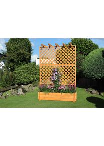 Spalier Promadino, braun (honigbraun), B:140cm H:200cm T:65cm, Holzwerkstoff, Rankhilfen, Spalier, Pergola mit Pflanzkasten, BxTxH: 140x65x200 cm, Topseller