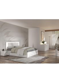 Bett Home Affaire "LANDERY Bettgestell 160x200 cm, Kopfteil mit Beleuchtung", wei&szlig; hochgl&auml;nzend, B:166,6cm H:100cm L:204,4cm, Betten, Bett, ohne Lattenrost, Bettkasten und Matratze, Breite 160 cm
