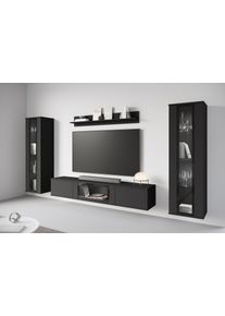 Wohnwand Home Affaire "Caro, stehend und h&auml;ngend montierbar", schwarz (graphite schwarz matt), B:262cm H:142cm T:33cm, Holzwerkstoff, Kastenm&ouml;bel-Sets, Wohnwand, grifflose Design, h&ouml;henverstellbare Einlegeb&ouml;den