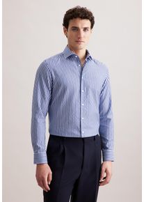 Businesshemd Seidensticker "Schwarze Rose", Herren, Gr. XL (44), normale &Auml;rmell&auml;ngen, mittelblau, 100% Baumwolle, gestreift, slim fit, 2-Knopf-Manschette, Hemden Businesshemd, Slim 1/1 Kentkragen Gestreift