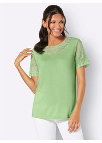 Spitzenshirt Classic Basics "Rundhals-Shirt", Damen, Gr. 38, gr&uuml;n (reseda), 100% Viskose, Spitze:100% Polyester, unifarben, Rundhals, Shirts Spitzenshirt