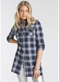 Karobluse Arizona "Karotunika", Damen, Gr. 42, blau (blau, kariert), Web, Obermaterial: 97% Baumwolle, 3% Elasthan, kariert, l&auml;ssig geschnitten lang, Krempel&auml;rmel, Blusen Karobluse, Tunika, Topseller