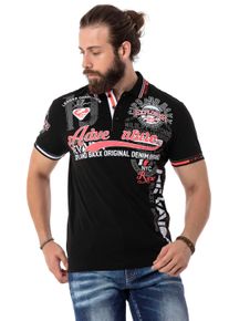 Cipo & Baxx Poloshirt CIPO & BAXX, Herren, Gr. 4XL, schwarz, Single Jersey, Obermaterial: 95% Baumwolle, 5% Elasthan, bedruckt, slim fit h&uuml;ftlang, Rundhals, Shirts Poloshirt