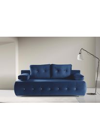 Schlafsofa WERK2 "Monaco Design Bettsofa, pflegeleichter Samtoptik Bezug, Breite 205cm", blau, B:205cm H:90cm T:105cm, 100% Polyester, Sofas, Schlafsofa, 2-Sitzer Schlafcouch mit Bettkasten & funkelnden Ziersteinchen