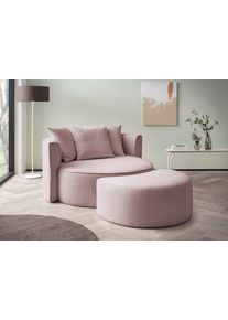 XXL-Sessel "ISALIE, Rundsessel mit Hocker, Lesesessel, Loveseat, Big-Sessel", lila (hellflieder), B:153cm H:98cm T:208cm, LeGer Home by Lena Gercke, Sessel, XXL-Sessel, trendige Stoffe, 3 Zierkissen, gro&szlig;e Sitzfl&auml;che, Cord, Samt, Boucl&eacute;