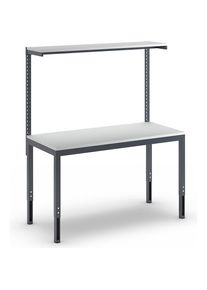 H&ouml;henverstellbarer Arbeitstisch mit Etagenbord, h&ouml;henverstellbar 650 - 900 mm, BxT 1500 x 700 mm, Melaminplatte eurokraft basic