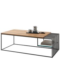 Mid.you Couchtisch , Schwarz, Eichefarben , Holz, Metall, Glas , Eiche , massiv , rechteckig , 40x60x120 cm , Holzm&ouml;bel, Holztische, Wohnzimmertische Holz, Couchtische Holz