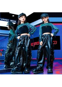 Fashion Kids Design Hip Hop Clothes for Girls Stylish Street Dance Costume Suit Crop Top And Leather Pants Set Child Jazz Outfit