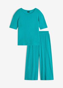 Pyjama c&ocirc;tel&eacute; avec pantalon large - vert - taille 46/48 (L) avec coton - bonprix