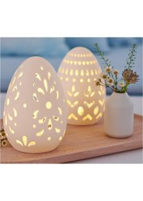 Objet d&eacute;co LED &oelig;uf de P&acirc;ques avec perforations (Ens. 2 pces.) - blanc - taille 13 cm - bonprix