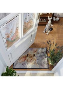 Paillasson lavable &agrave; motif lapin - gris - taille 38x59 cm - bonprix