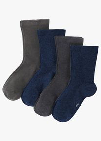 Lot de 4 paires de chaussettes &agrave; bord non comprimant - bleu - taille 35-38 avec coton - bonprix