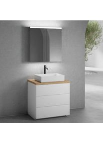 neoro n50 Meuble bas l : 80 cm, 3 tiroirs, vasque l : 58 cm blanc mat, avec armoire de toilette,, BN0065WM+BN0452WM+BN0402W1+BN0473MI,