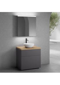 neoro n50 Meuble bas l : 80 cm, 2 tiroirs, vasque &Oslash; 40 cm blanc mat, avec armoire de toilette,, BN0064WM+BN0442GR+BN0402W1+BN0473MI,