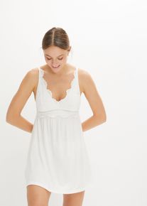 bonprix Női Neglizs&eacute; sz&eacute;p, lyukacsos h&iacute;mz&eacute;ssel, viszk&oacute;zb&oacute;l, feh&eacute;r, 44/46