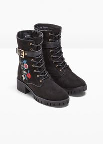 bonprix Kozaki sznurowane z haftem, czarny, 41