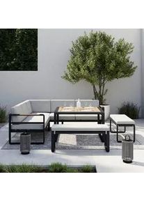 Dining-Loungeset Aruba Hellgr. /Schwarz Outdoorstoff/Metall