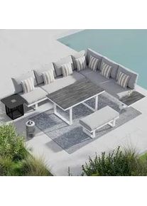 Dining-Loungeset Leandra Hellg Outdoorstoff/Metall/Polywood