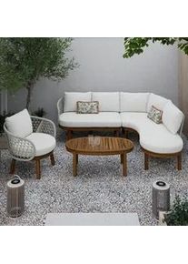 Loungegarnitur Belaya Wei&szlig;/Grau Holz/Outdoorstoff