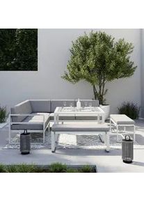 Dining-Loungeset Aruba Hellgr. /Wei&szlig; Outdoorstoff/Metall