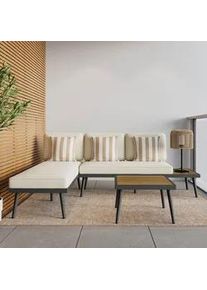 Loungegarnitur Sallie Creme Holz/Metall/Outdoorstoff
